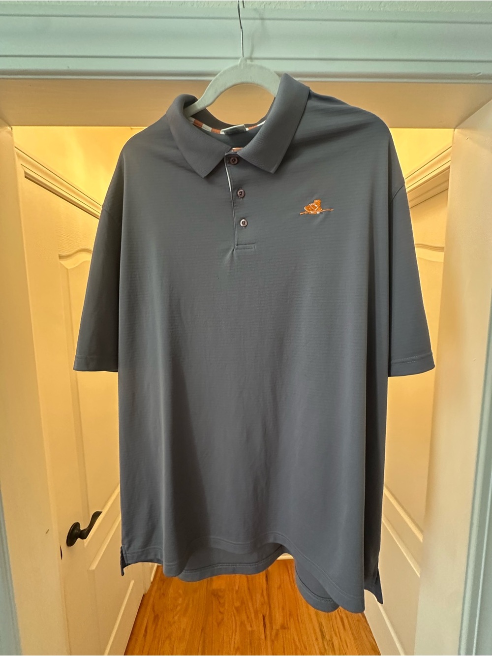Men's Slate Gray Polo Shirt with Subtle Orange Logo